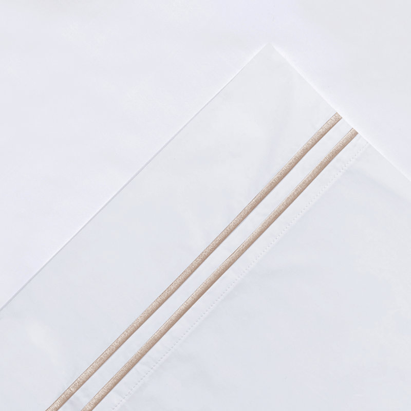 Pointehaven 300 TC Percale 100% Long Staple Cotton Double Satin Stitch Oversized Sheet Set, Queen Sheet Set, White/Taupe