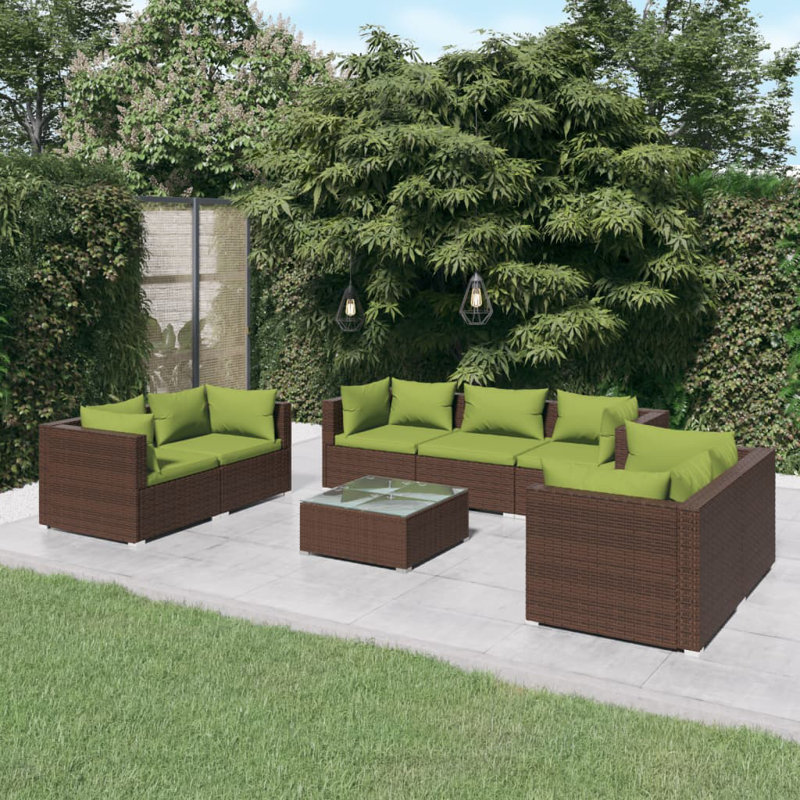 8 Piece Lounge Sofa Seating Group, Cinnamon Red, Brown
