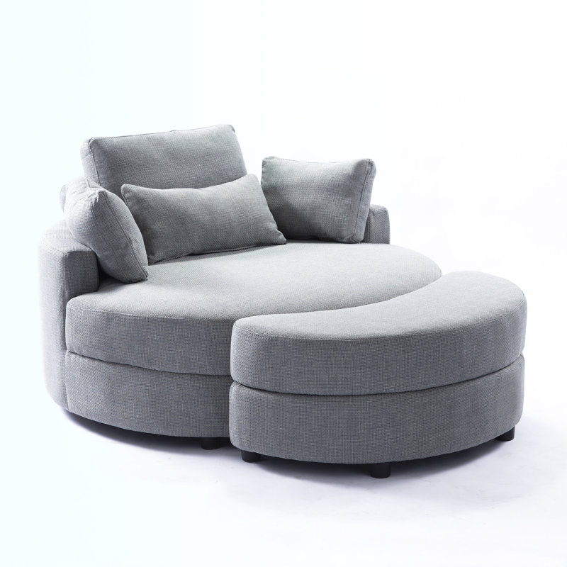 Danieal Upholstered Barrel Chair with Ottoman, Light Gray Fabric