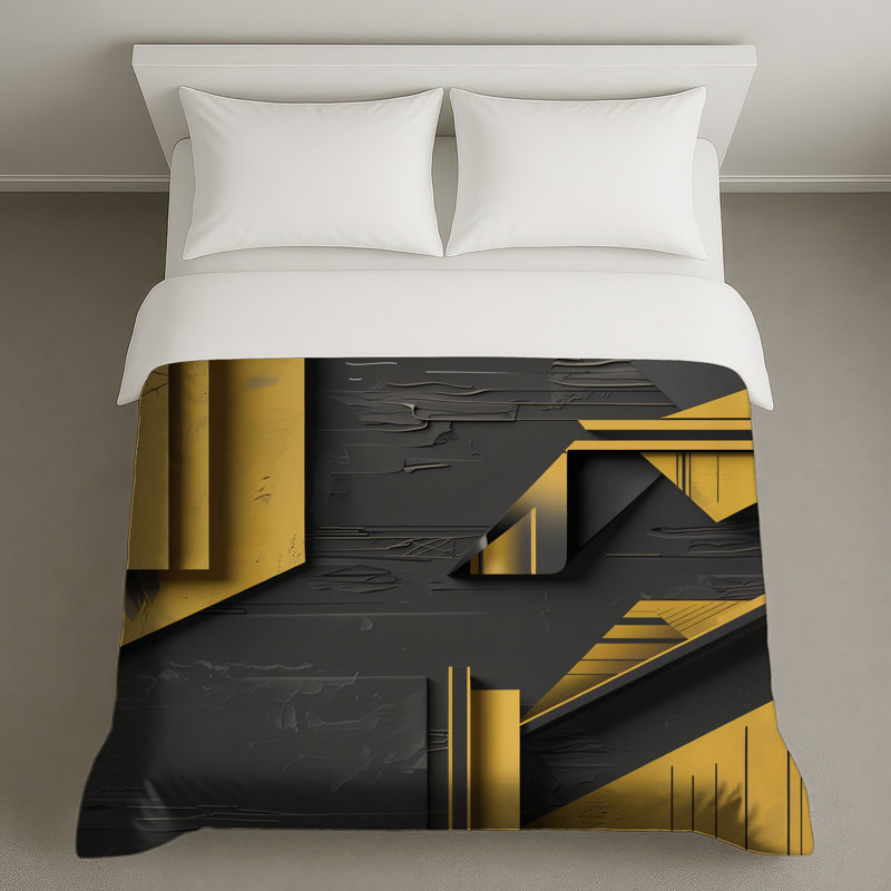 Yellow Black Geometry Duvet Covers, Queen