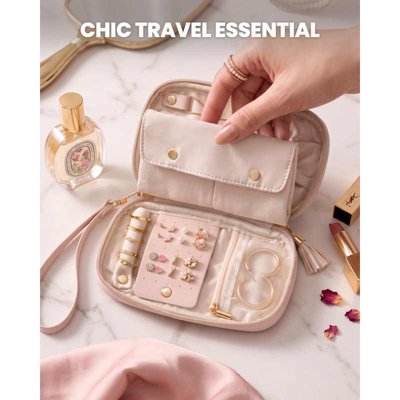 Organisateur de bijoux de voyage, pochette souple ultra-mince - rose abricot, Apricotpink