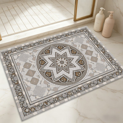 Tapis de marbre neutre neutre en marbre Mandala pour le salon, doux et confortable, adapté à toutes les saisons, facile à entretenir, tapis de sol intérieur lavable à la machine, sous la table de ferme convenant à la chambre à coucher, à la salle à manger, au bureau, au balcon, au patio de décoration intérieure