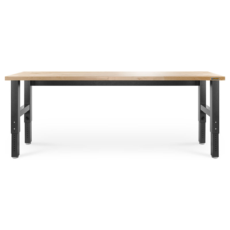 Adjustable Height Hammered Granite and Hardwood Workbench