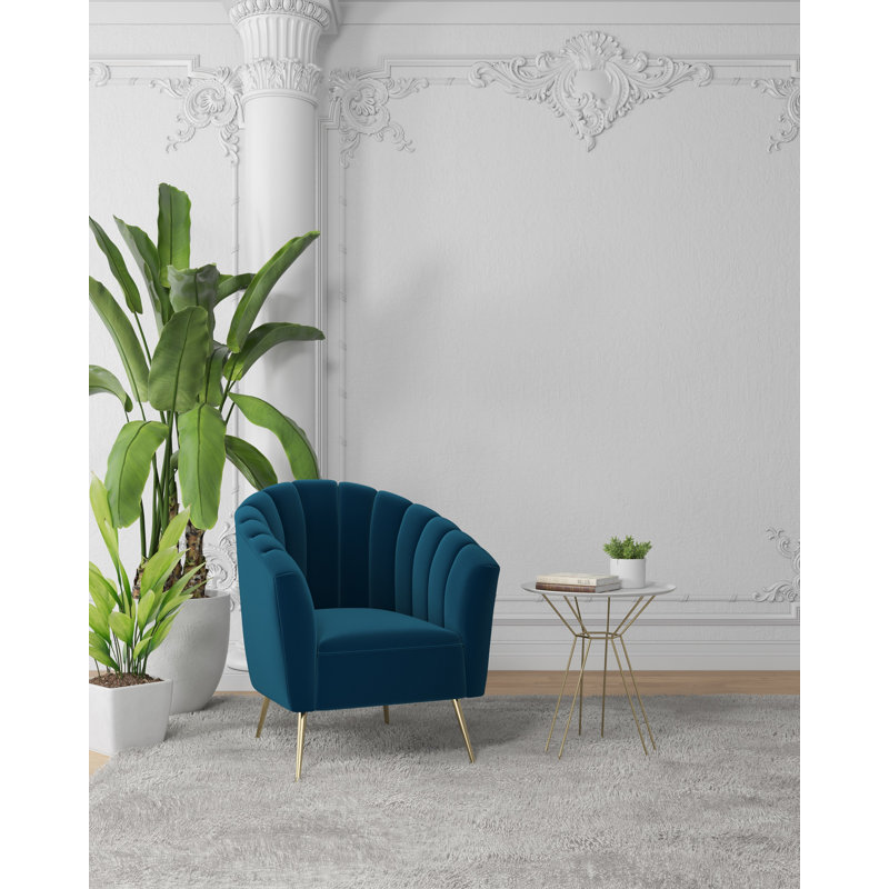 Fauteuil demi-tonneau en cuir Rosemont, Sergé bleu