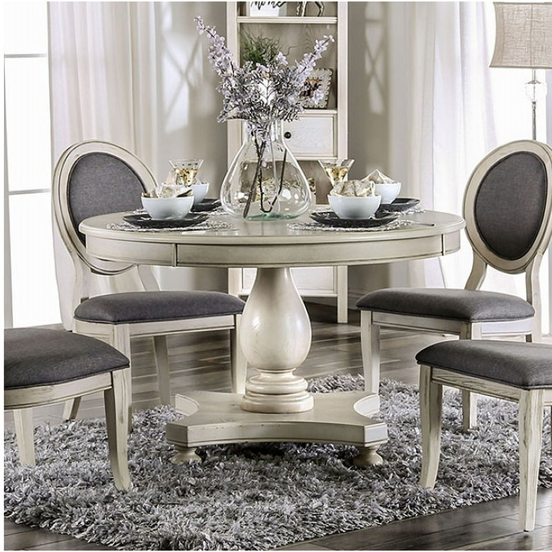 Table de salle à manger Dezirae, Blanc antique