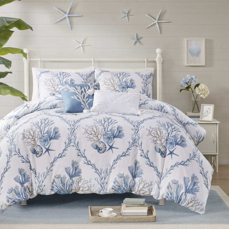 Blue and White Cotton Nautical 7-Piece Duvet Cover Set