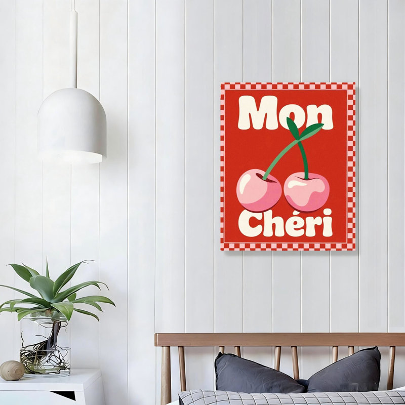 Décoration murale rétro rouge cerise mignonne, art français mon cheri rose, affiche murale, 16 x 20