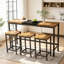 Table de salle à manger de cuisine moderne, table de pub, ensemble de table de salle à manger longue avec 3 tabourets, conception de tabouret suspendu pratique, naturel et noir