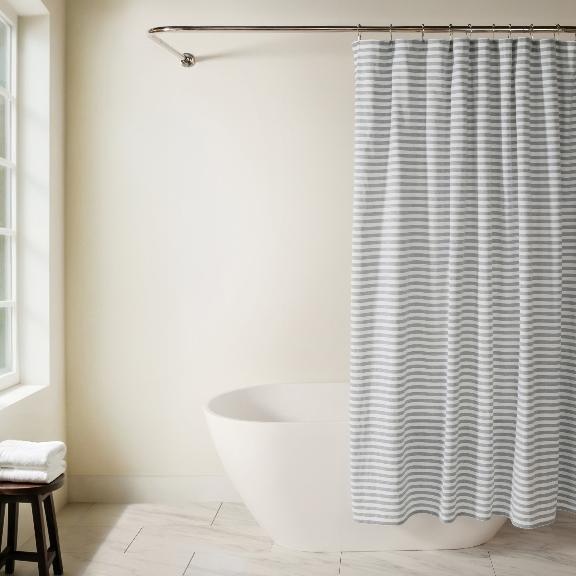 Cotton Blend Shower Curtains, Navy Striped