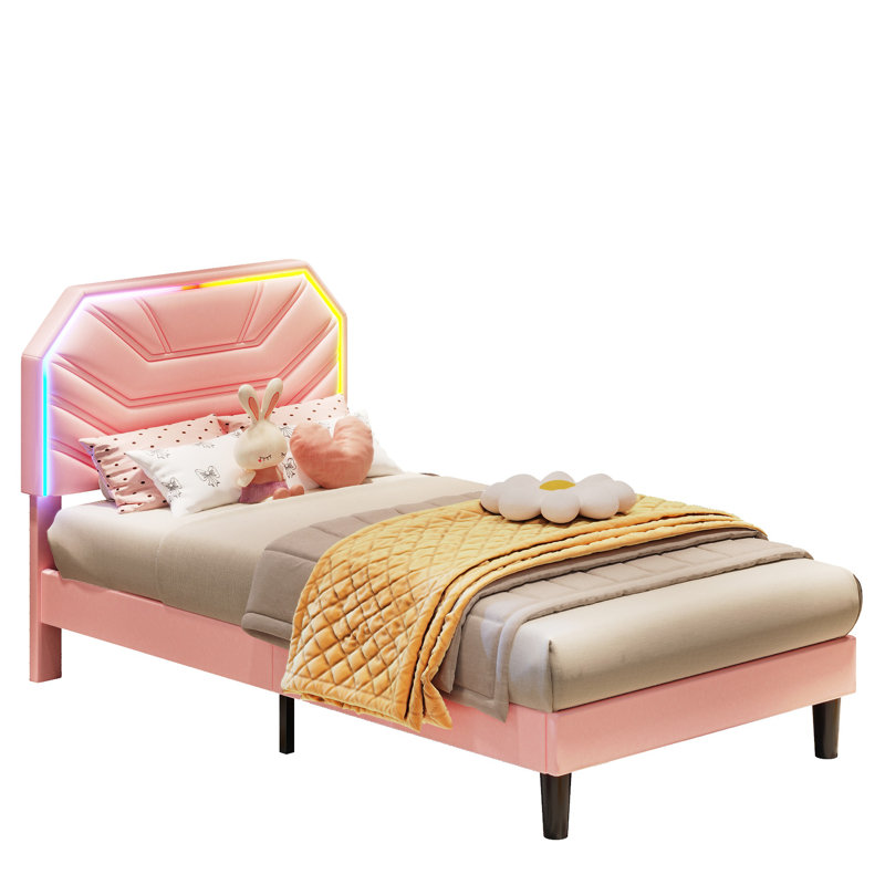 Cadres de lit avec tête de lit éclairée, Simple, Pink