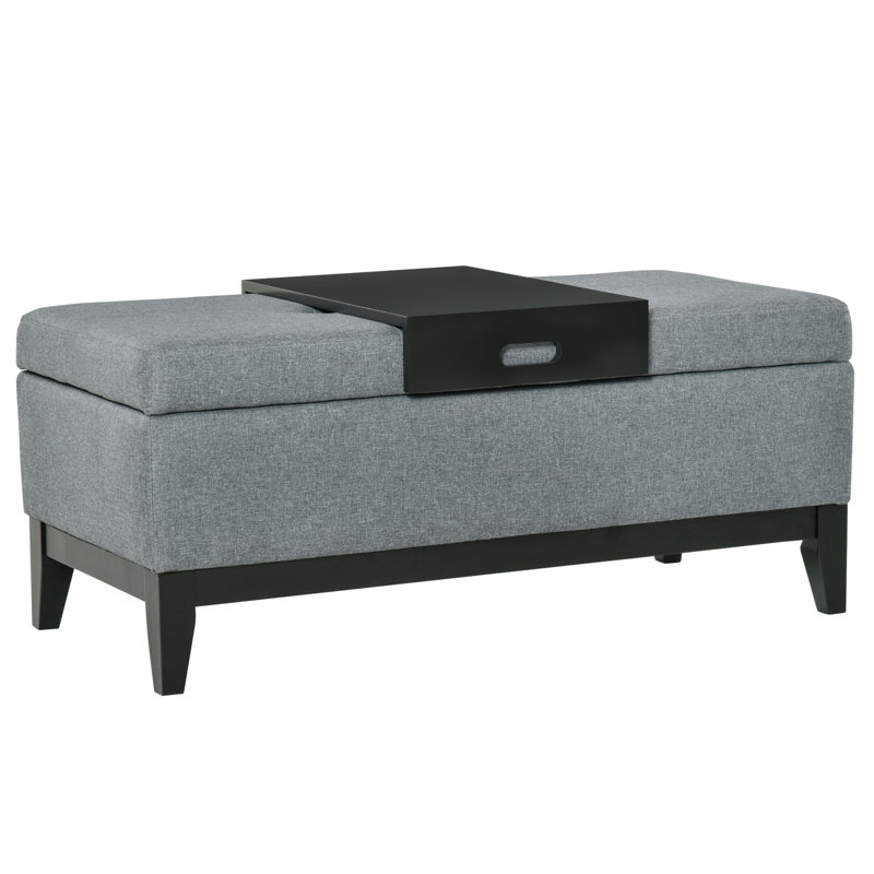 Repose-pieds de 42 po avec repose-pieds rectangulaire, table basse en tissu de lin avec plateau amovible pour le salon, l'entrée ou la chambre à coucher, gris