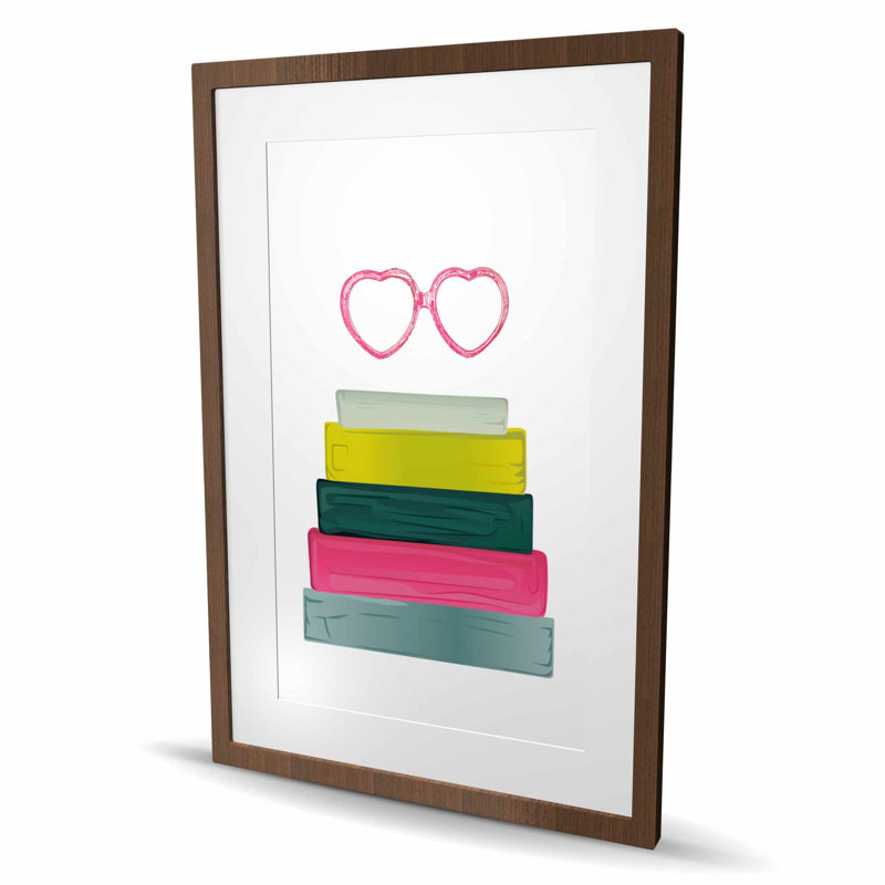 Verres en forme de cœur avec livres - imprimé mat encadré rose
