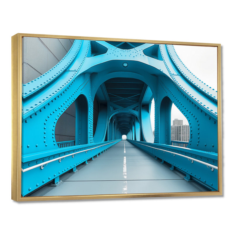 Blue Blue River River Ramp Walkway - Bridges, décoration murale, Toile avec cadre flottant or, H 34 po x l 44 po x P 1,5 po