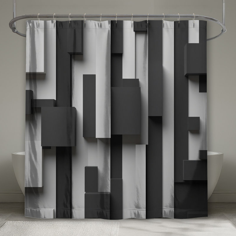 Rideaux de douche noirs et blancs très longs, L 70 po x H 84 po