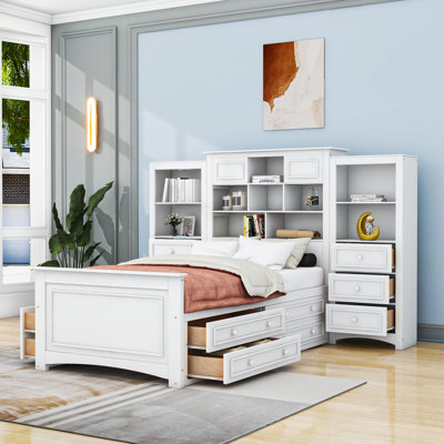 Lit plateforme en bois avec tiroirs et tablettes Brandace