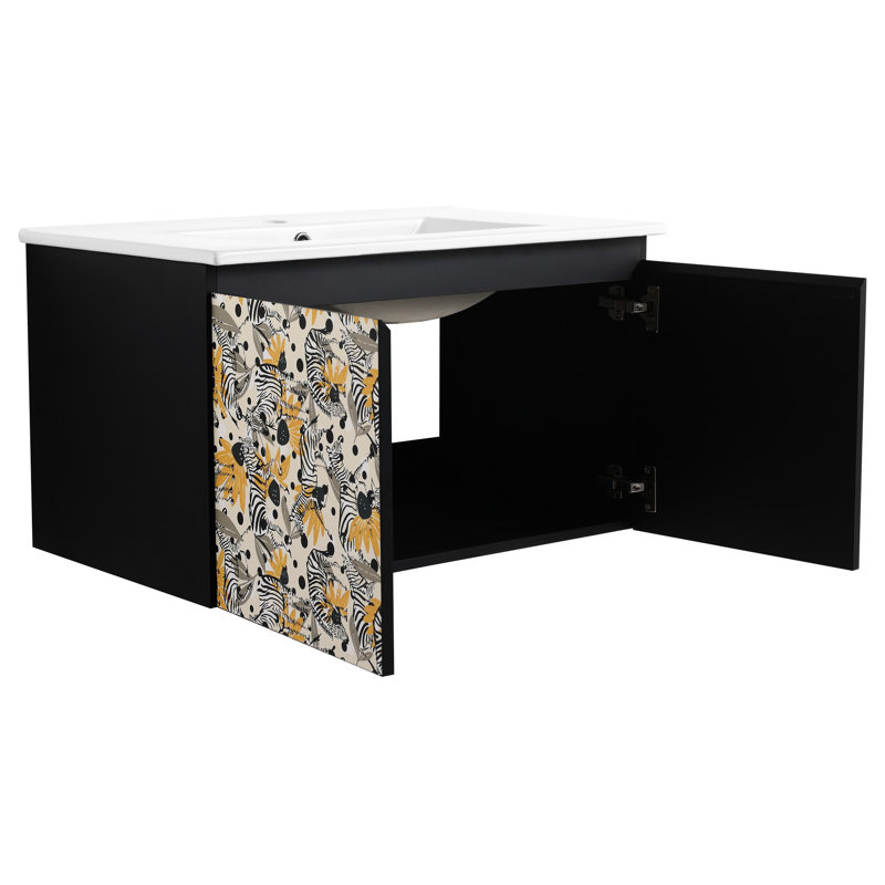 Meuble-lavabo 30 po avec lavabo en céramique. . Porte à fermeture en douceur. Noir Matériau en contreplaqué pour un look contemporain. Moderne. Utilisation de construction