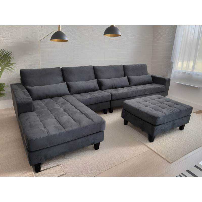 Begraj Upholstered L-Shaped Sectional, Dark Gray Microfiber/Microsuede, Left Hand Facing