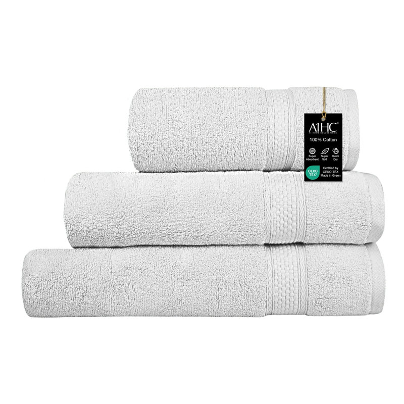 Ensemble de serviettes de bain multi-tailles de qualité supérieure Shaik - Alha, Blanc brillant, Ensemble de 3 pièces