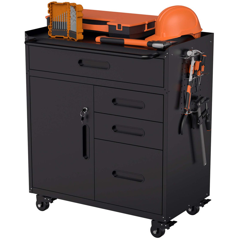 Armoire de rangement mobile pour outils - Organisateur de garage avec compartiment verrouillable et 4 tiroirs