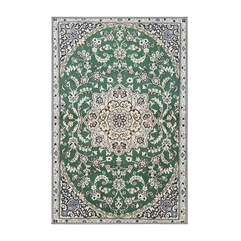 Tapis oriental crème / bleu / vert Cruce, Rectangle 7 pi x 10 pi