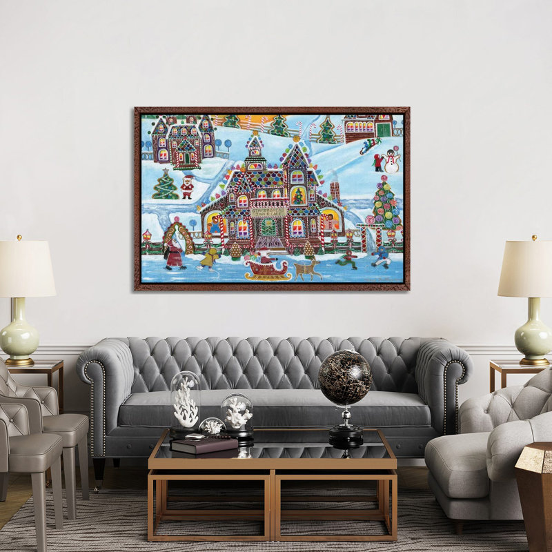 Christmas Gingerbread Inn And Cafe by Cheryl Bartley - Print on Canvas, Classic Brown Wood Framed, 152.5 cm H x 101.5 cm W