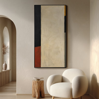 Très grande reproduction d'art sur toile - Composition abstraite géométrique verticale moderne avec des blocs de rouille crème foncé et d'olive discrète pour un salon ou une chambre à coucher - «Assemblage requis du cadre (cadre non fini)»