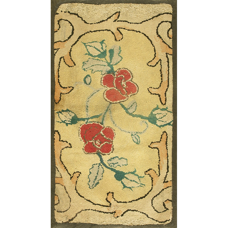 Antique American Hooked Rug America Yellow 1920s