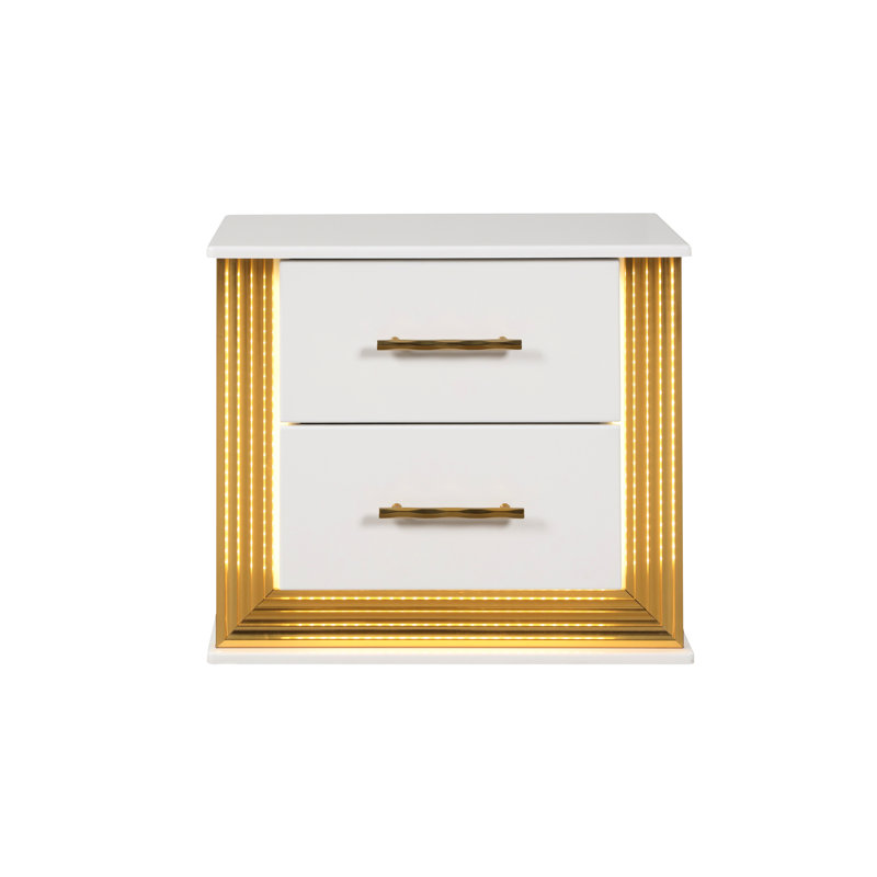 Chambre à coucher 2 Table de chevet en bois blanc - Armoire contemporaine à DEL moderne avec 2
