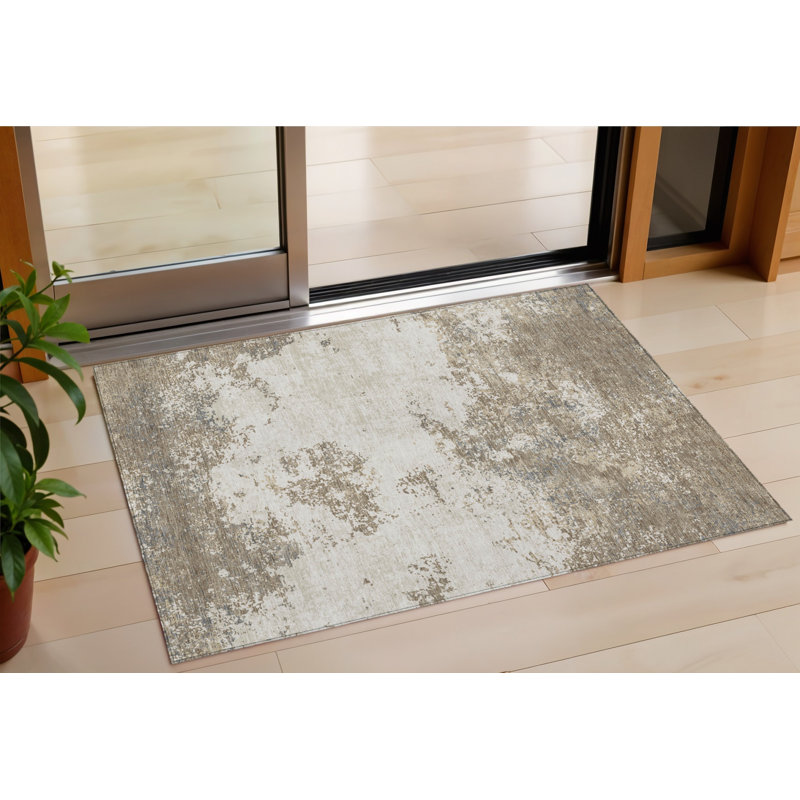 3' X 5' Taupe And Beige Abstract Washable Indoor Outdoor Area Rug