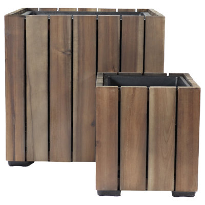 Harmann 2pc Assorted Square Anthracite Acacia Wood Planter Box with Liner - Brown