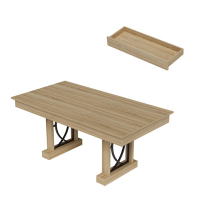 Table de salle à manger de 71 pouces pour 6 à 8 personnes avec 2 tiroirs, grande table de cuisine en bois avec grand plateau de table et structure robuste, table de salle à manger rectangulaire