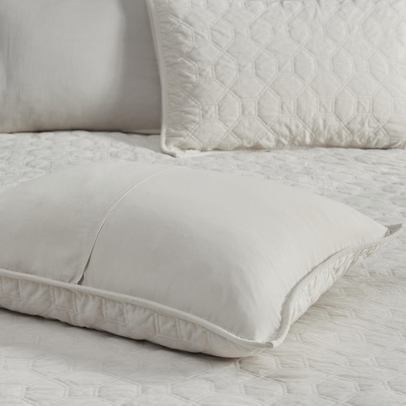 Ensemble de courtepointe en velours 3 pièces, King Quilt + 2 Standard Shams, Ivoire ivoire