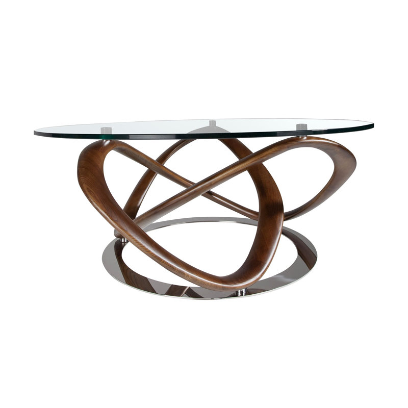 Round coffee table tempered glass, walnut