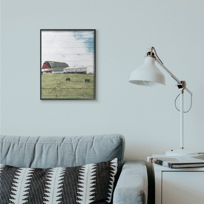 «Farm Landscape», peinture, H 20 po x l 16 po x P 1,5 po, Giclée encadrée noir minuit