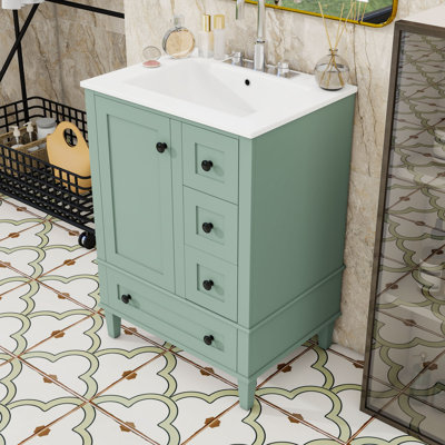 Meuble-lavabo autoportant moderne avec lavabo en céramique durable, rangement spacieux et tiroirs à fermeture en douceur