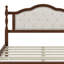 Grand lit en bois de pin avec tête de lit tapissier et pied de lit à panneau, avec pieds de support de traverse de lit et pieds de support de plateforme centrale