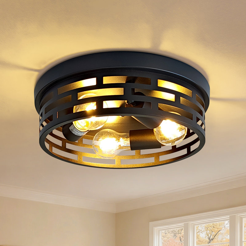 Plafonnier encastré industriel 3 lumières - Plafonnier en métal noir mat pour le couloir et le salon (12,6 po)
