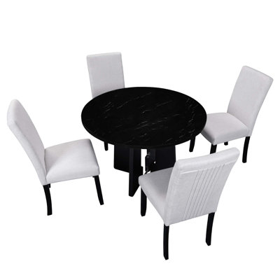 Ensemble de table de salle à manger 5 pièces, table de salle à manger moderne de 43 pouces et 4 chaises rembourrées pour la salle à manger, la cuisine, le salon et l'assemblage facile