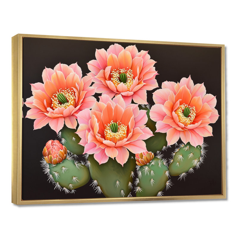 «Rose and Orange Cactus Bloom III - Floral Cactus», reproduction d'art murale, H 12 po x l 20 po, Doré