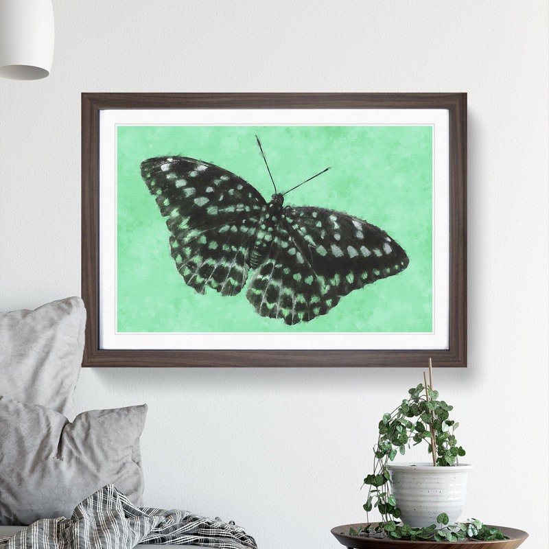 Mint Green Butterfly - Picture Frame Graphic Art Print, 33cm H x 45cm W x 2cm D, Walnut Framed