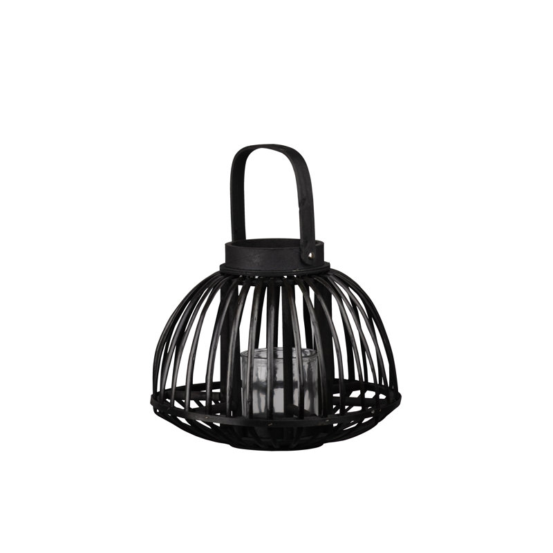 Lanterne ronde en bois, H 10,25 po x l 12,5 po x P 15,5 po, Noir
