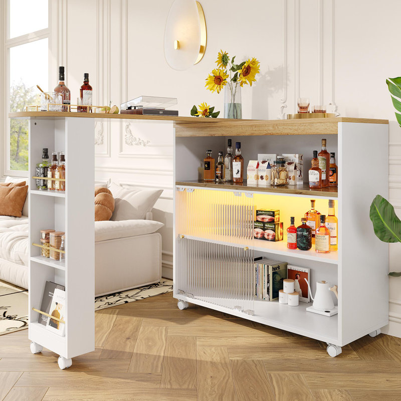 360° Rotating Bar Table With Glass Doors And Led, White