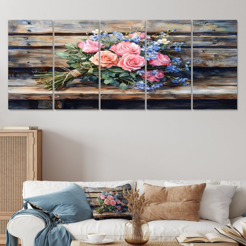 Hodgkinson - Assortiment de bouquets muraux - Art mural traditionnel pour le salon, H 32 po x l 80 po, 5