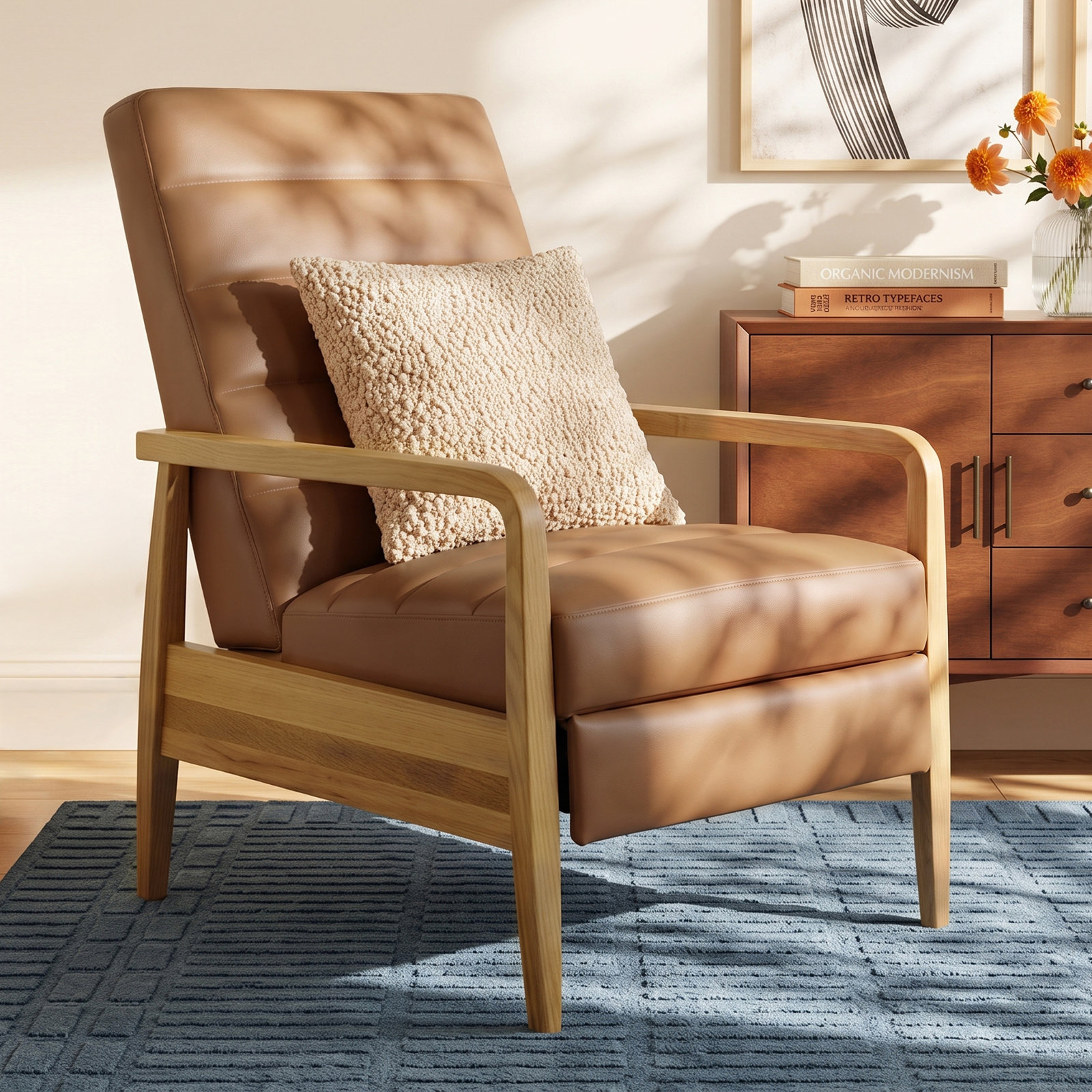 34" Solid Wood Manual Recliner, Brown/Natural