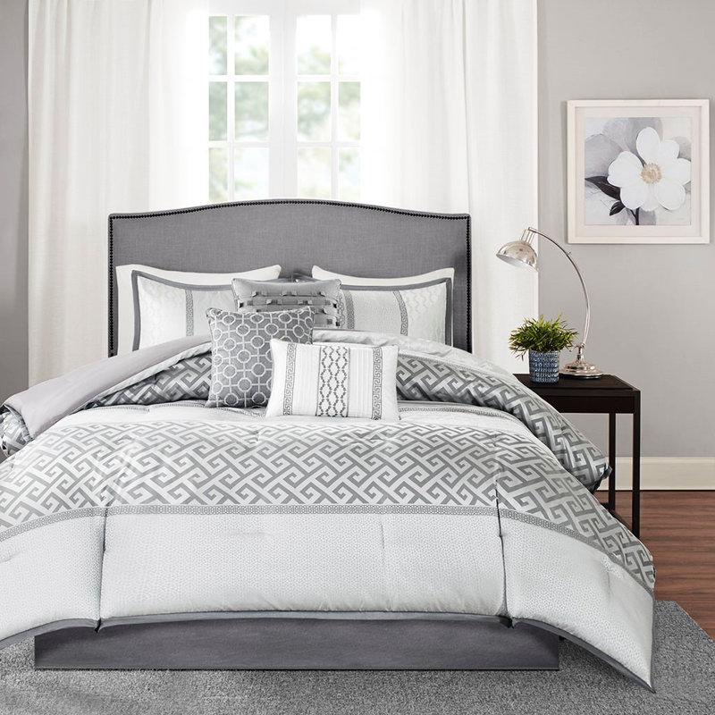 Édredon élégant gris très grand - 7 pièces, literie décorative de luxe, Édredon de très grande taille et 6 pièces suppl, Gray