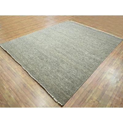 8'0" x 9'11" New Hand Knotted Grey Wool & Silk Rectangle Oriental Rug - MOA10276345