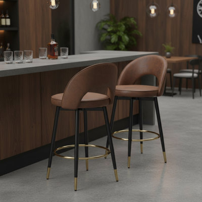Adjustable Swivel Bar Stools Set of 2, Modern Upholstered Bar Chairs with Metal Legs, Kitchen Island & Home Bar Seating