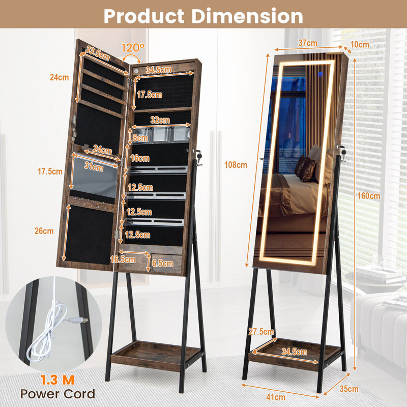 Rickyia Freestanding Jewelry Armoire, Brown