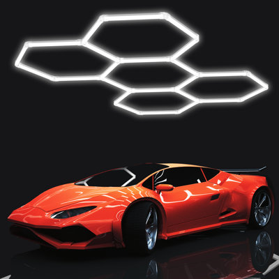 25000Lm Led Hexagon Garage Lights 5-Grid For Hex Lights Garage Warehouse Basement Gym Detailing Shop Wash Yoga Room