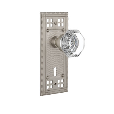 Clear Crystal Waldorf Interior Mortise Door Knob with Craftsman Long Plate